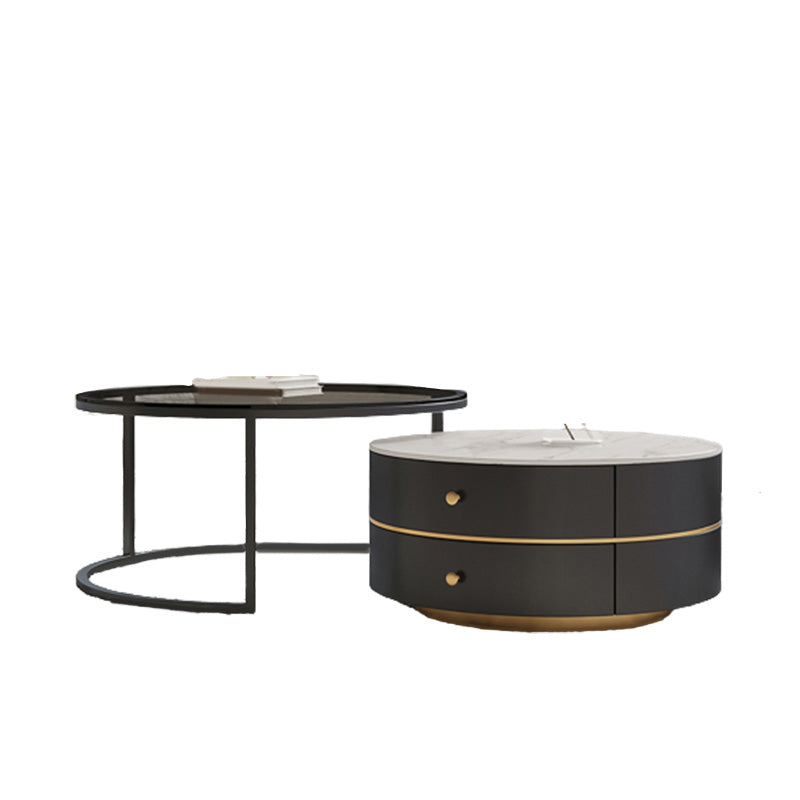 Frame Coffee Table Contemporary Stone/Glass Cocktail Table with Storage Drawers