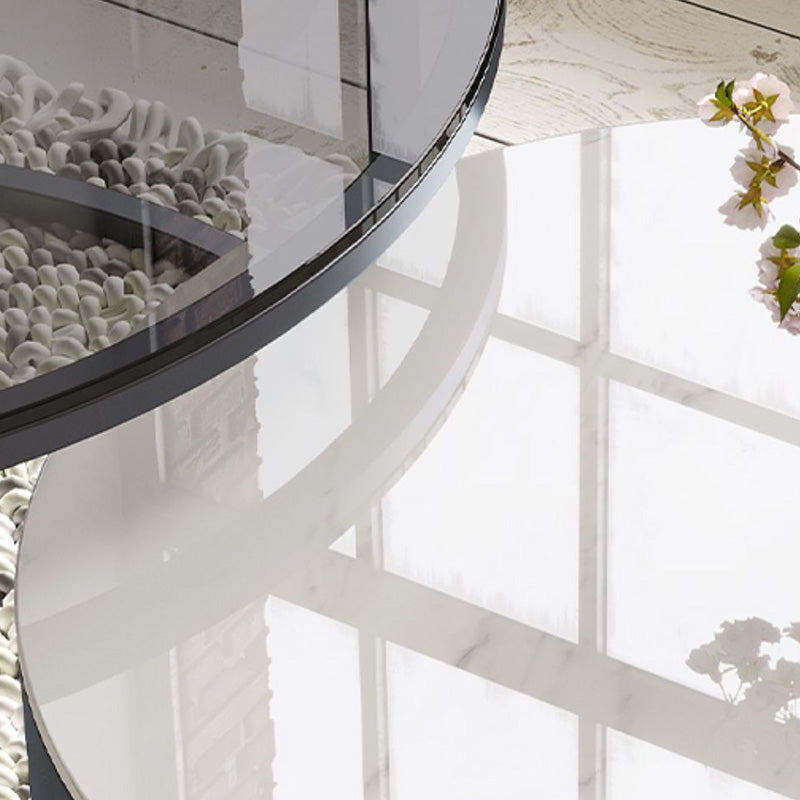 Frame Coffee Table Contemporary Stone/Glass Cocktail Table with Storage Drawers
