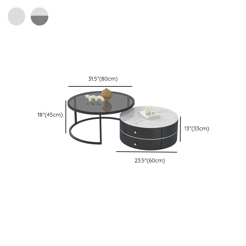 Frame Coffee Table Contemporary Stone/Glass Cocktail Table with Storage Drawers