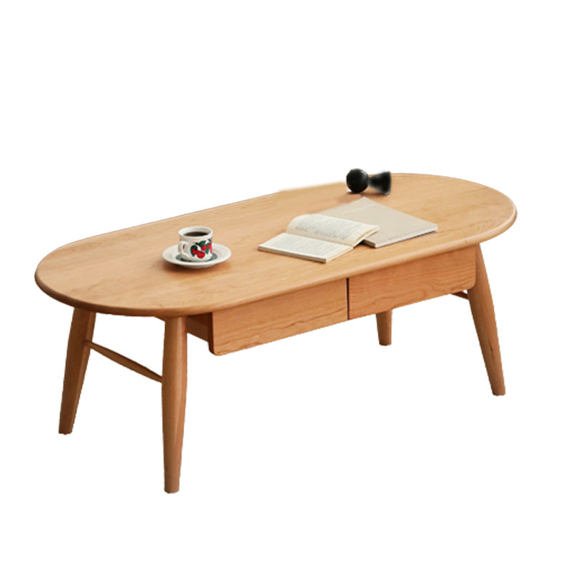 4 Legs Coffee Table Solid Wood Cocktail Table with 2 Storage Drawers