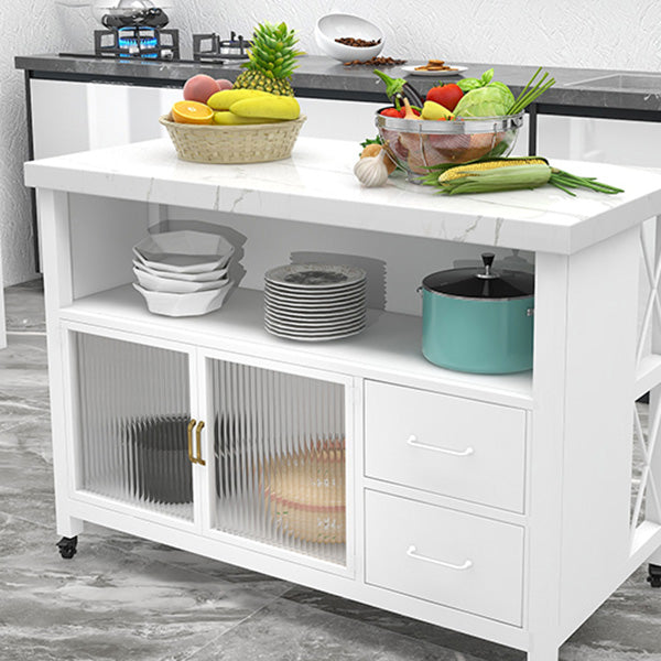 Modern Marble Island Table Dining Room Kitchen Trolley with Storage Cabinet