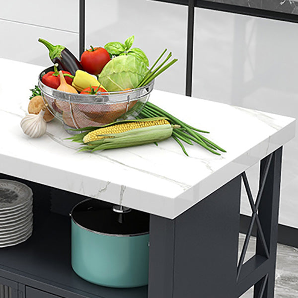 Modern Marble Island Table Dining Room Kitchen Trolley with Storage Cabinet