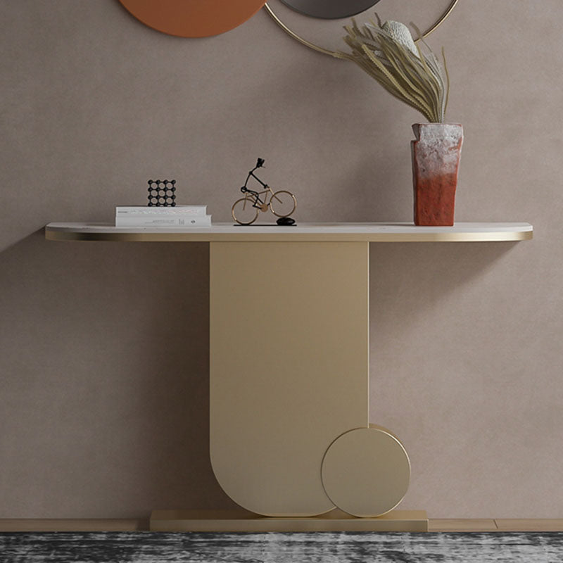 12 Inch Wide Accent Table Glam Half Moon Stone Console Table