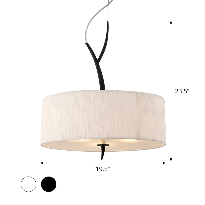 Trommelformanhänger Kronleuchter minimalistischer Stoff 3 Köpfe Weiß/Schwarz Deckenhängung Lampe