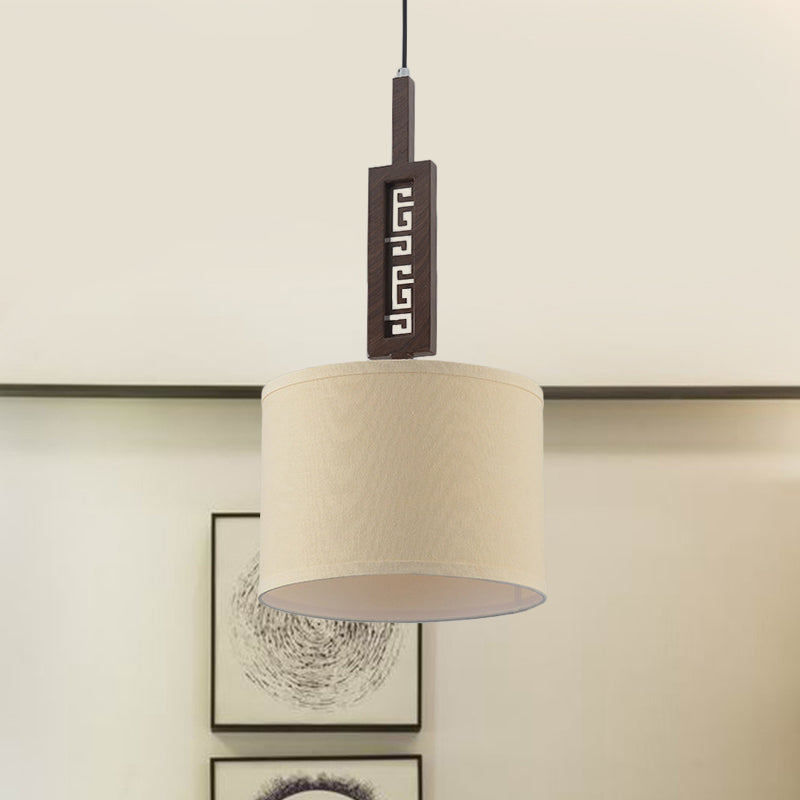 Brun sculpté à l'éclairage moderniste 1 bulbe de bulbe en bois suspendu lampe à la tambour de la tambour