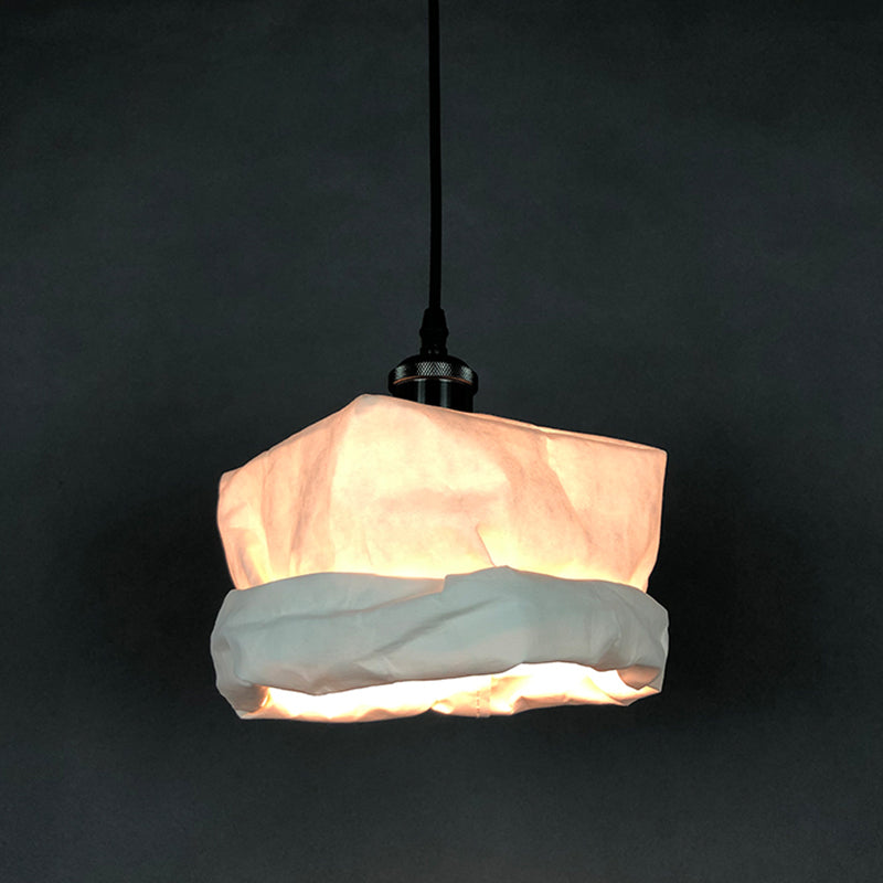 Sack-Like Drop Pendant Light Modern Kraft Paper 1-Light Restaurant LED Ceiling Lamp in White