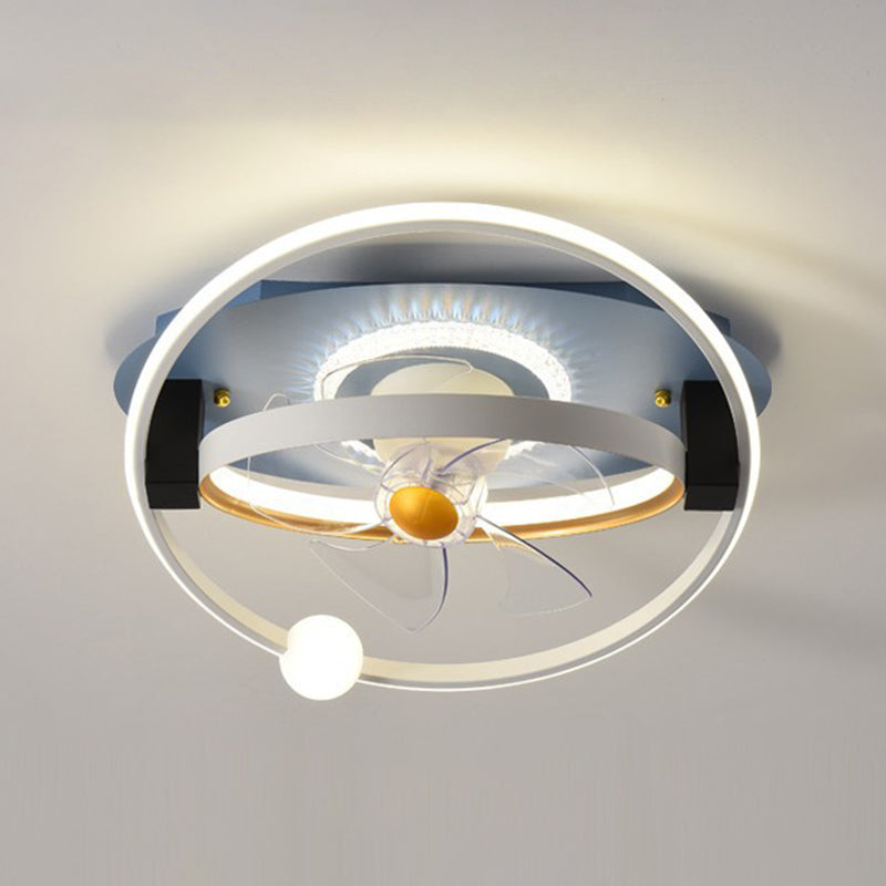Round Shape Metal Ceiling Fans Kid Style 4 Lights Flush Ceiling Fan