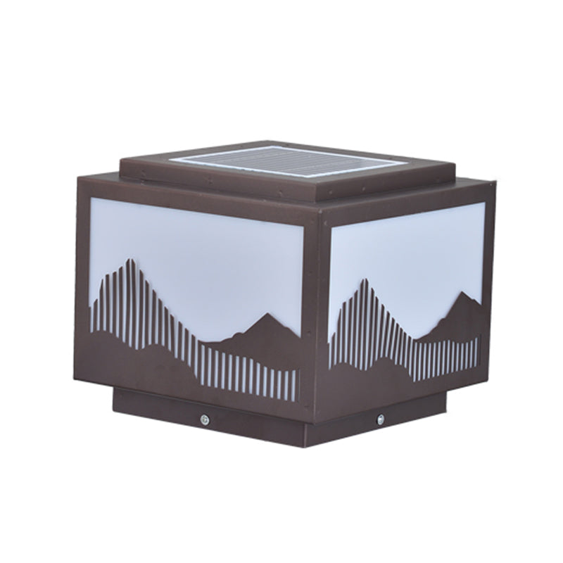 Rectangle Shape Metal Outdoor Lamp Modern Style 1 Light Solar Pillar Light in Brown