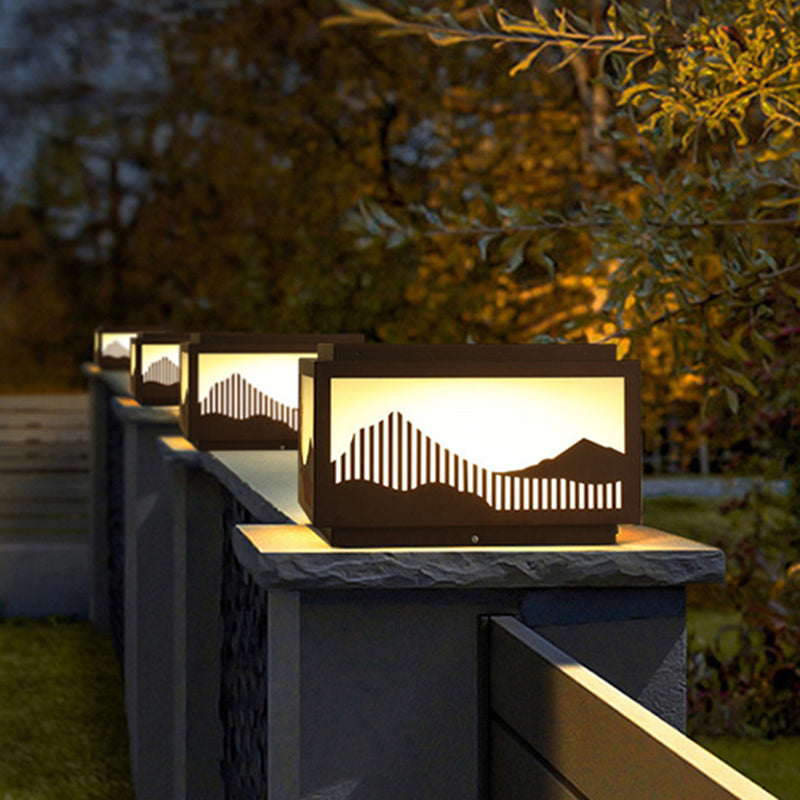 Rectangle Shape Metal Outdoor Lamp Modern Style 1 Light Solar Pillar Light in Brown