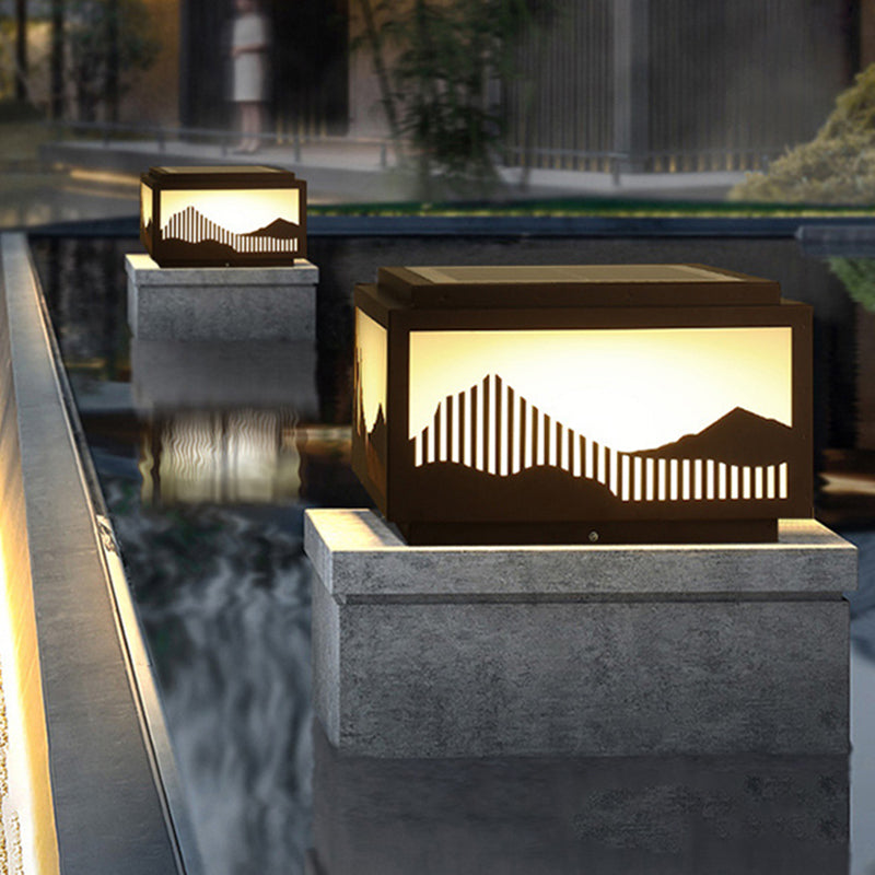 Rectangle Shape Metal Outdoor Lamp Modern Style 1 Light Solar Pillar Light in Brown