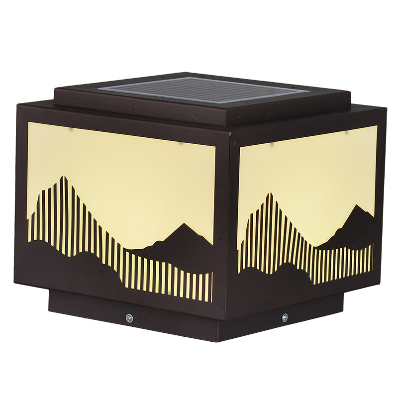 Rectangle Shape Metal Outdoor Lamp Modern Style 1 Light Solar Pillar Light in Brown