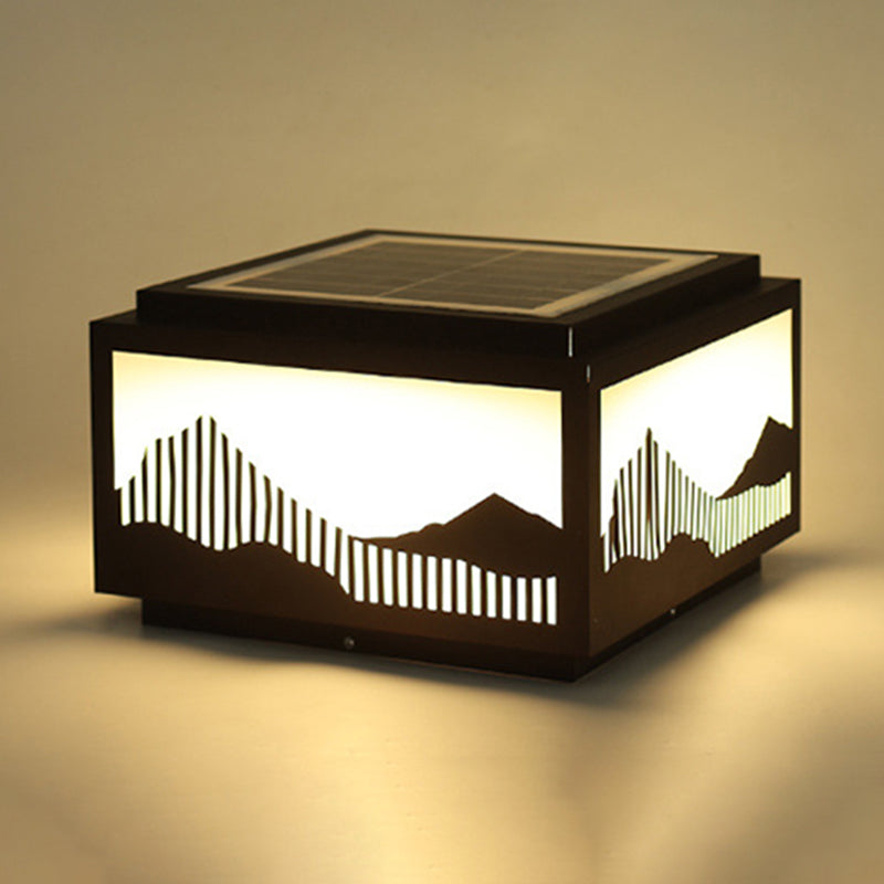Rectangle Shape Metal Outdoor Lamp Modern Style 1 Light Solar Pillar Light in Brown