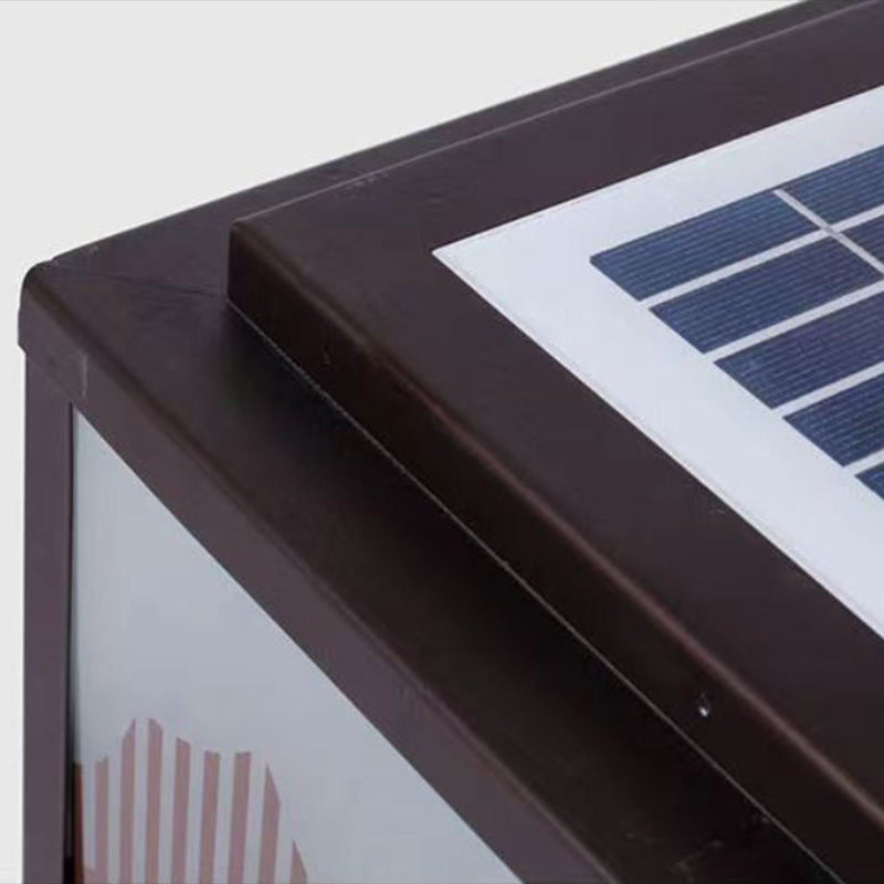 Rectangle Shape Metal Outdoor Lamp Modern Style 1 Light Solar Pillar Light in Brown