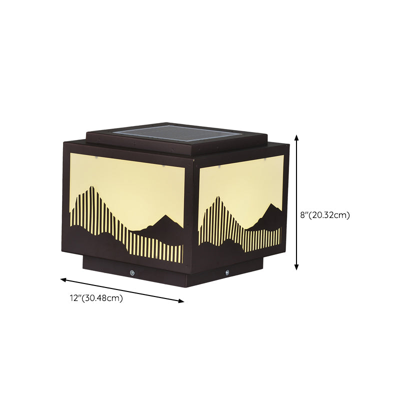 Rectangle Shape Metal Outdoor Lamp Modern Style 1 Light Solar Pillar Light in Brown