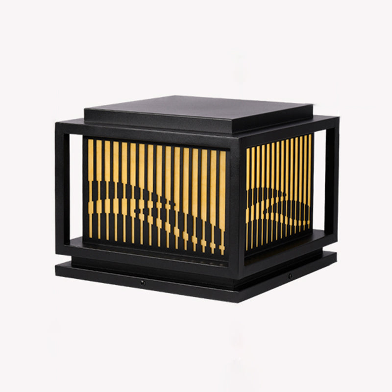 Square Black Pillar Lamp Waterproof Outdoor Light with Metal Shade for Garden