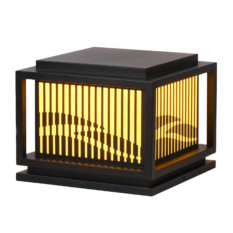 Square Black Pillar Lamp Waterproof Outdoor Light with Metal Shade for Garden