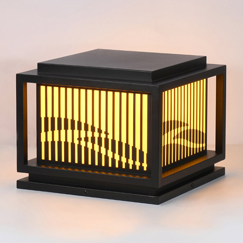 Square Black Pillar Lamp Waterproof Outdoor Light with Metal Shade for Garden