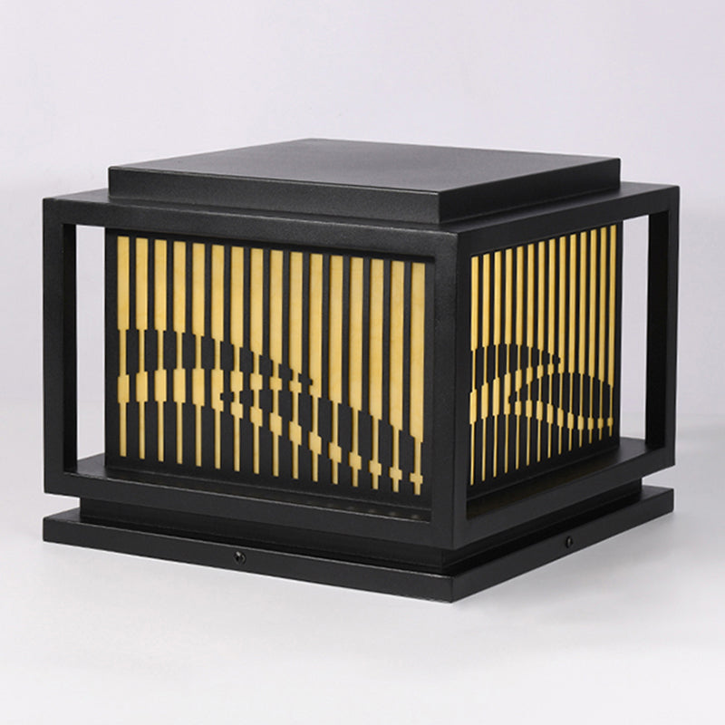 Square Black Pillar Lamp Waterproof Outdoor Light with Metal Shade for Garden