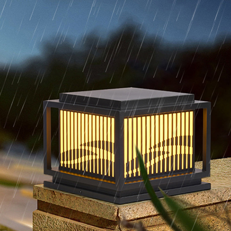 Square Black Pillar Lamp Waterproof Outdoor Light with Metal Shade for Garden