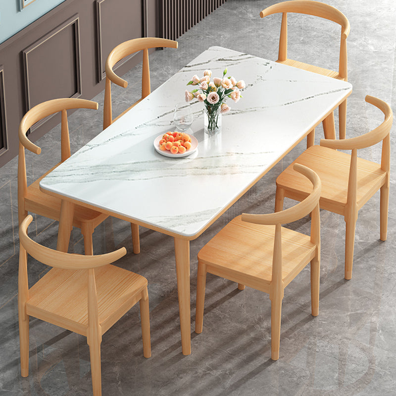 White - Natural Dining Room Table Contemporary 4 Legs Dinette Table