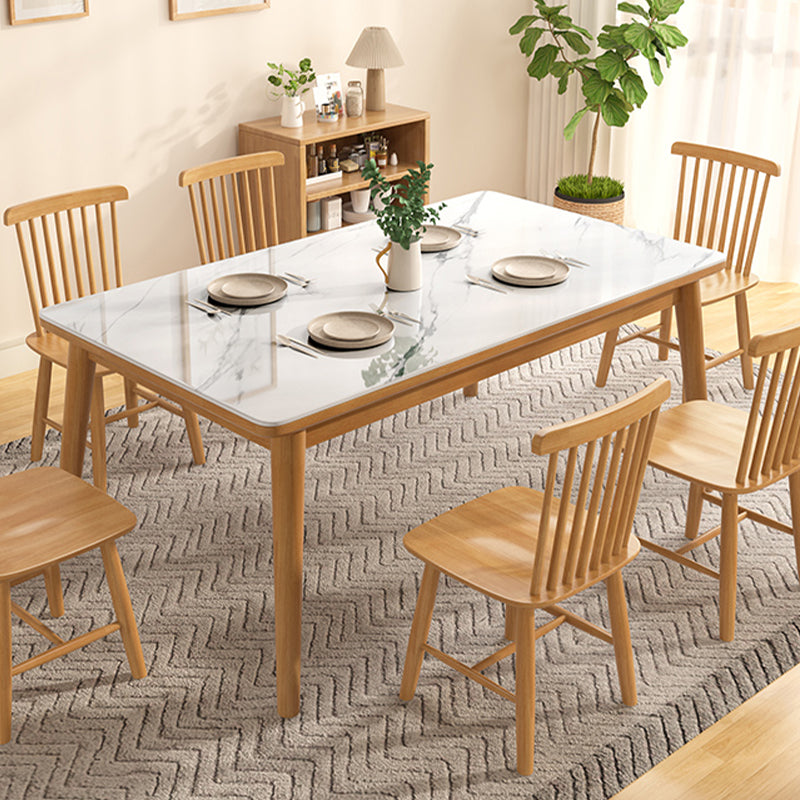 White - Natural Dining Room Table Contemporary 4 Legs Dinette Table