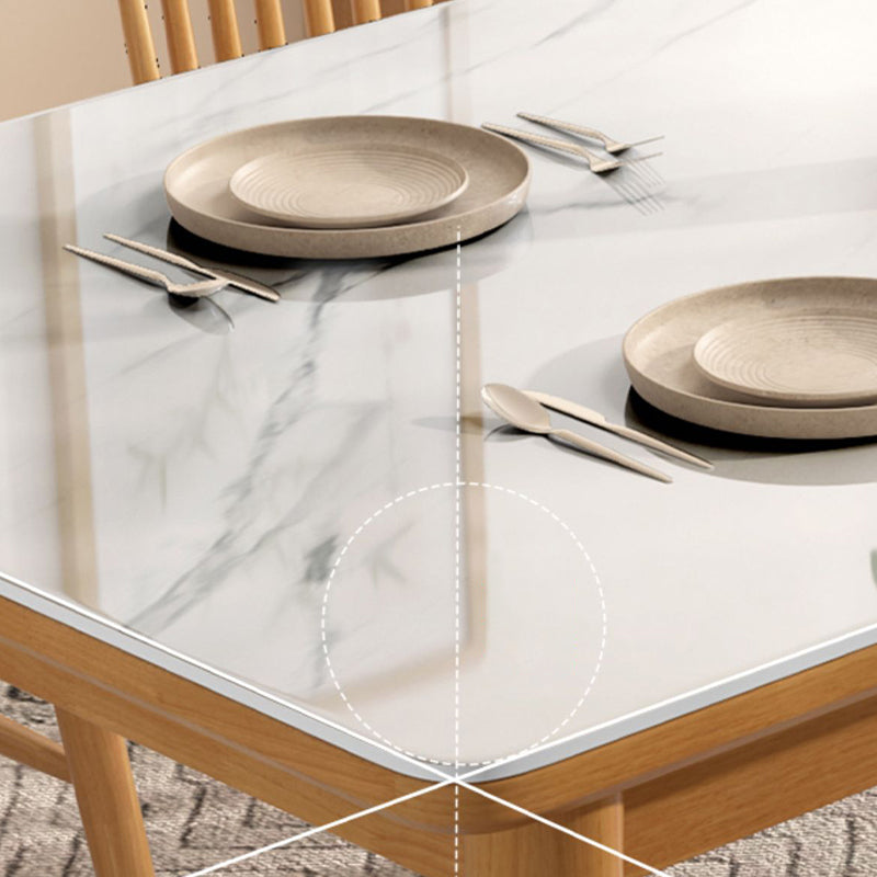 White - Natural Dining Room Table Contemporary 4 Legs Dinette Table