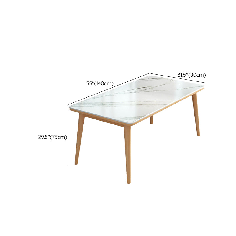 White - Natural Dining Room Table Contemporary 4 Legs Dinette Table
