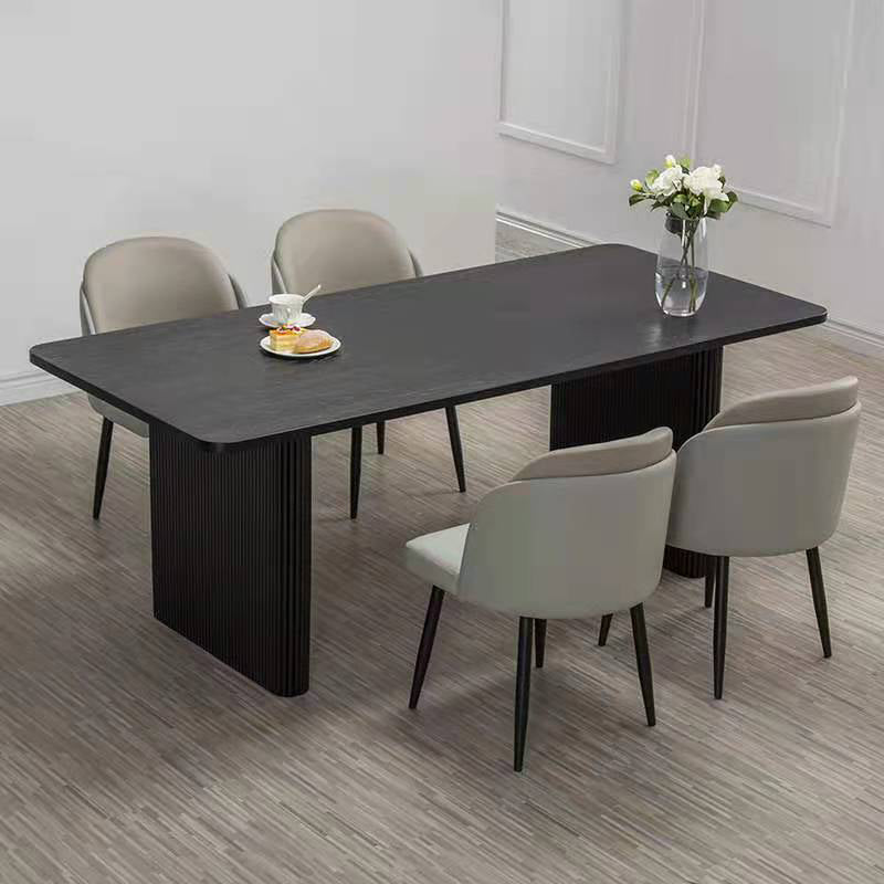 Black Pine Wood Dining Table Modern Indoor Rectangle Dinette Table