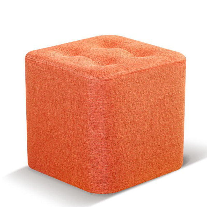 Tufted Square Shape Ottoman Modern Linen Blend Upholstered Pouf