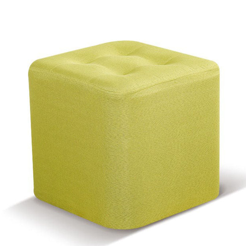 Tufted Square Shape Ottoman Modern Linen Blend Upholstered Pouf