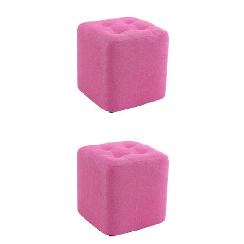 Tufted Square Shape Ottoman Modern Linen Blend Upholstered Pouf