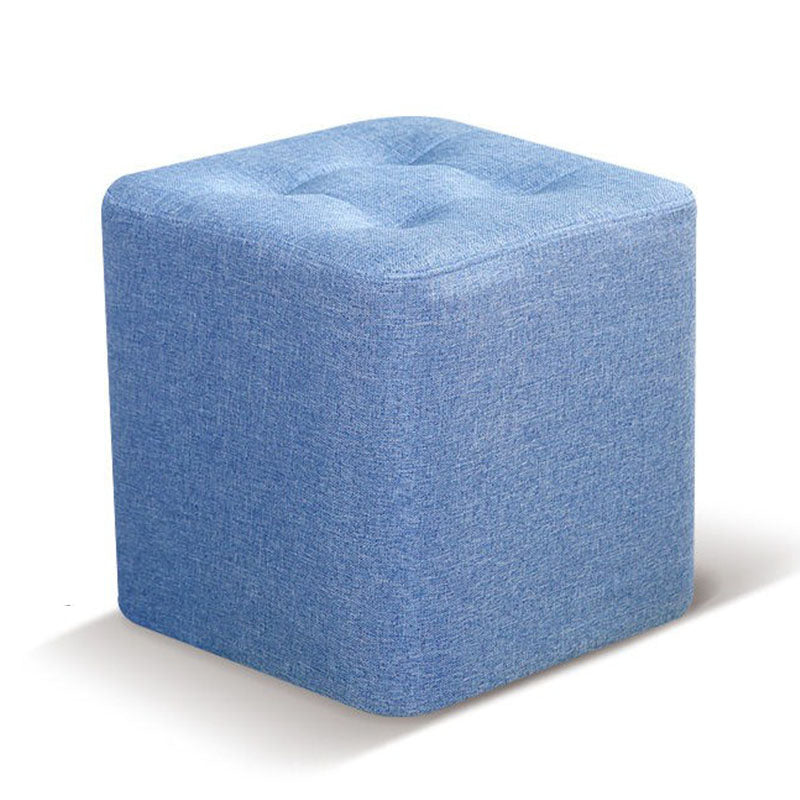 Tufted Square Shape Ottoman Modern Linen Blend Upholstered Pouf