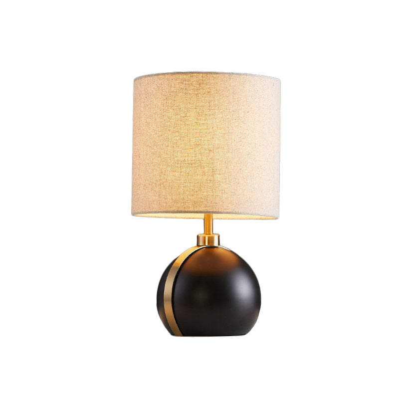 Black Global Table Light Modern 1-Head Metal Night Lamp with Cylinder Flaxen Fabric Shade