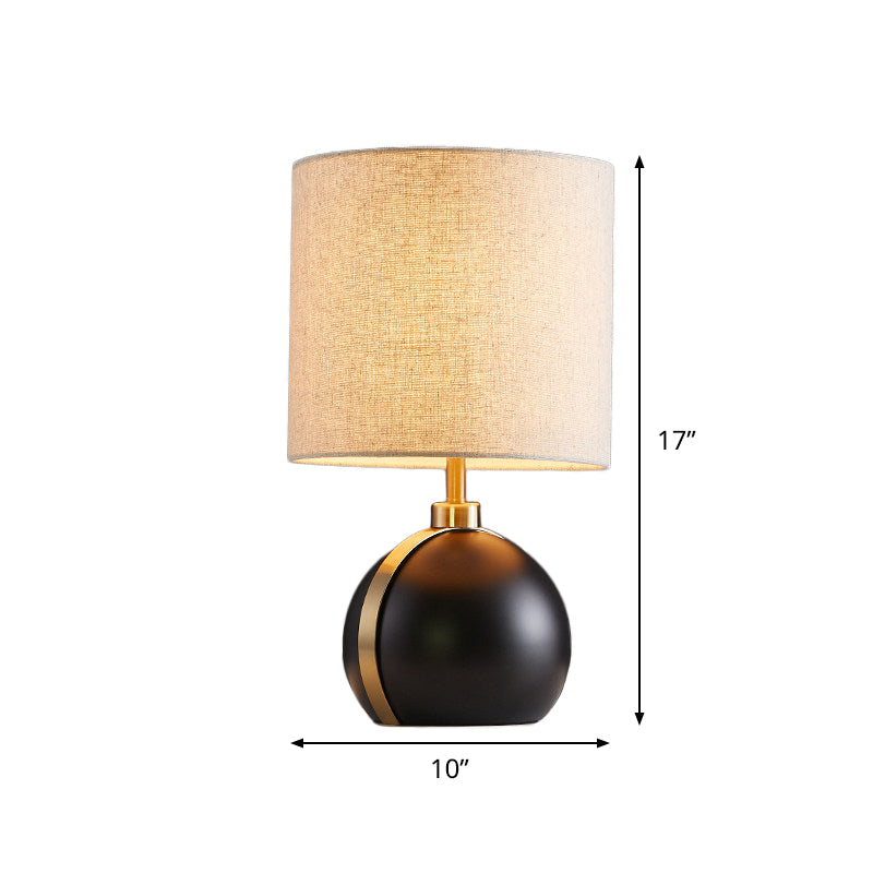 Black Global Table Light Modern 1-Head Metal Night Lamp with Cylinder Flaxen Fabric Shade