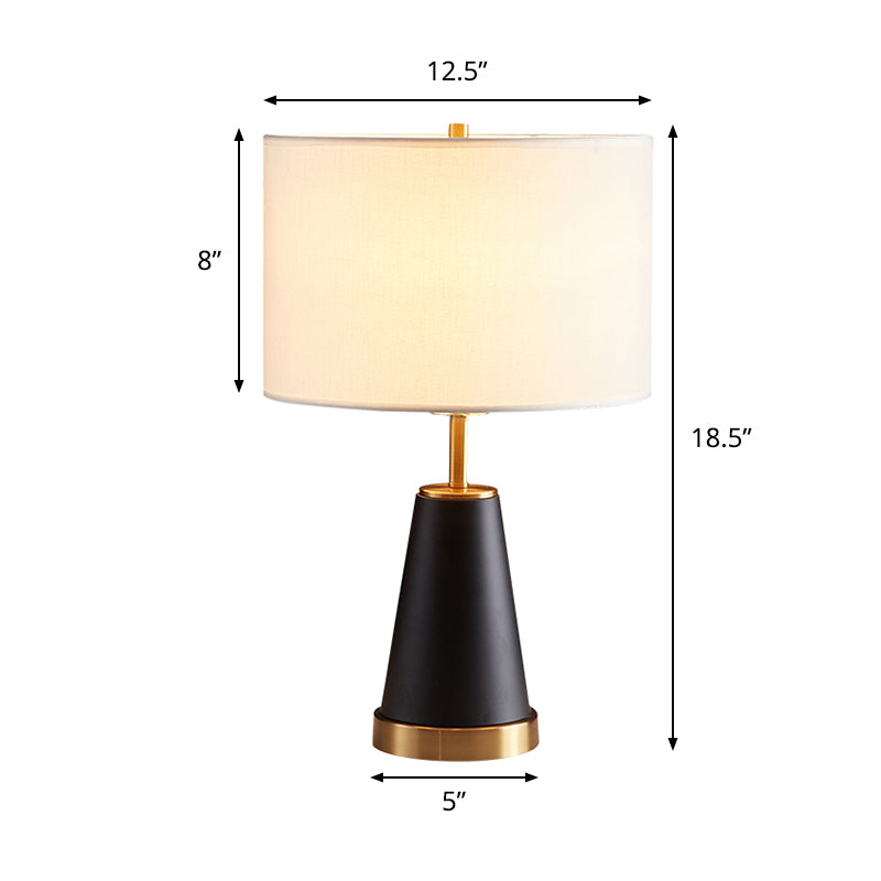 Trommeltafel licht modernistische stof 1 kop witte nachtkastje lamp met zwarte kegelbasis