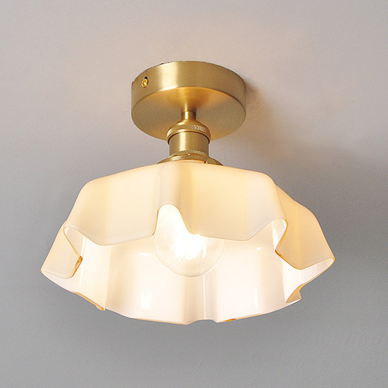 Metal Modern Flush Mount Flower Shape Ceiling Light with Glass Shade for Bedroom
