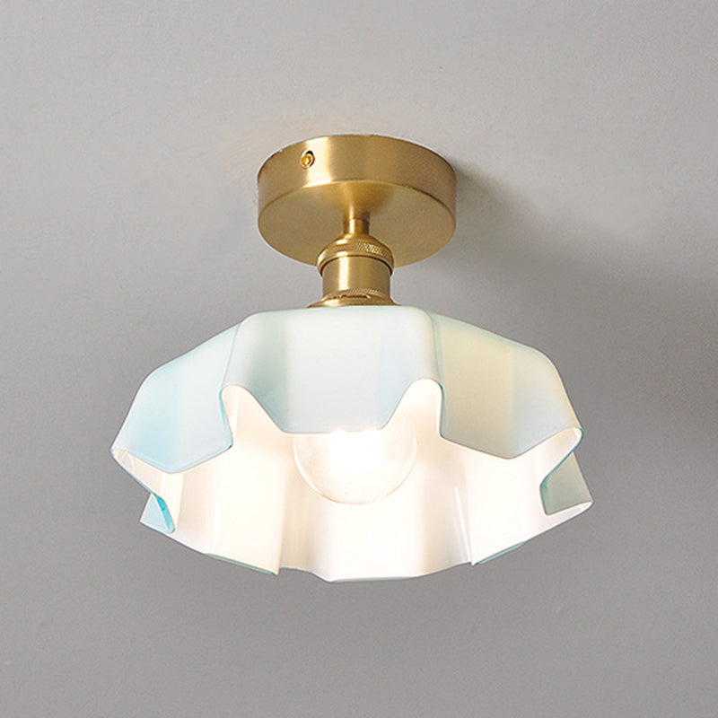 Metal Modern Flush Mount Flower Shape Ceiling Light with Glass Shade for Bedroom