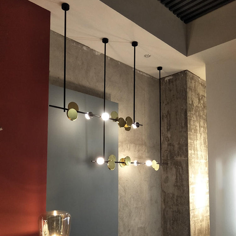 Contemporary Hanging Light Metal Island Light Fixture in Black and Gold for Dining Room