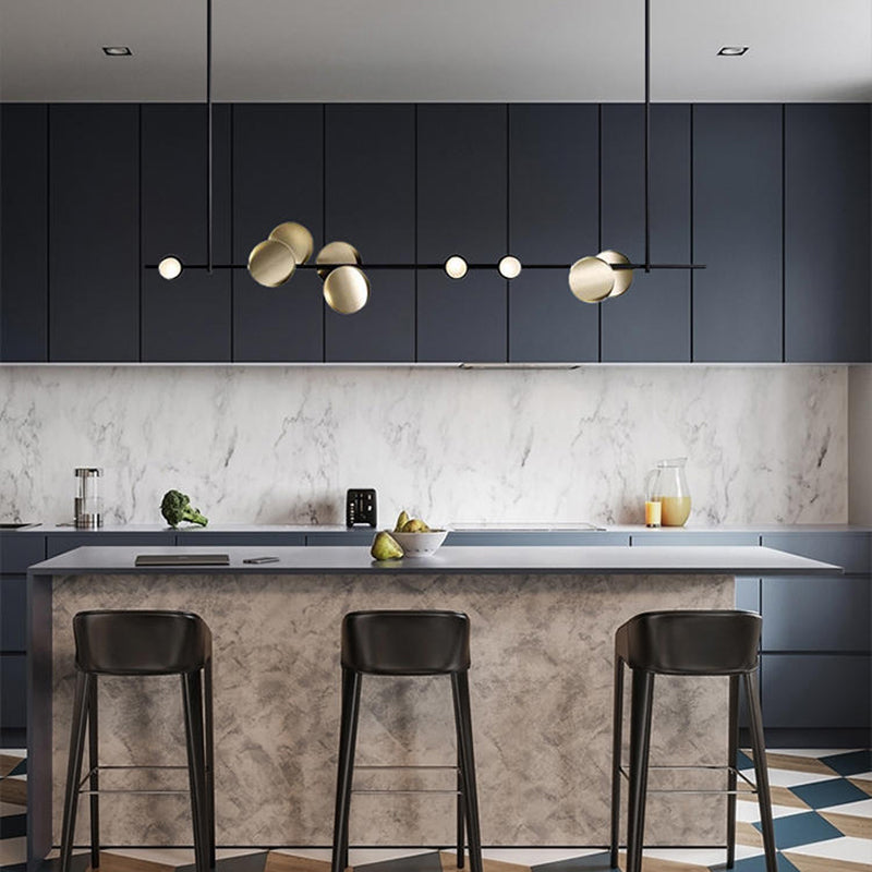 Contemporary Hanging Light Metal Island Light Fixture in Black and Gold for Dining Room