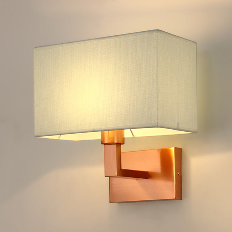 Modern Wall Sconce Metal Rectangle Shape Wall Light with Fabric Shade for Bedroom