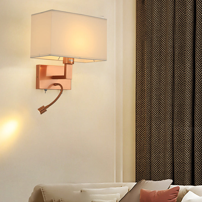 Modern Wall Sconce Metal Rectangle Shape Wall Light with Fabric Shade for Bedroom