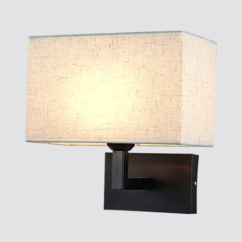 Modern Metal Wall Sconce Rectangle Shape Wall Light with Fabric Shade for Bedroom
