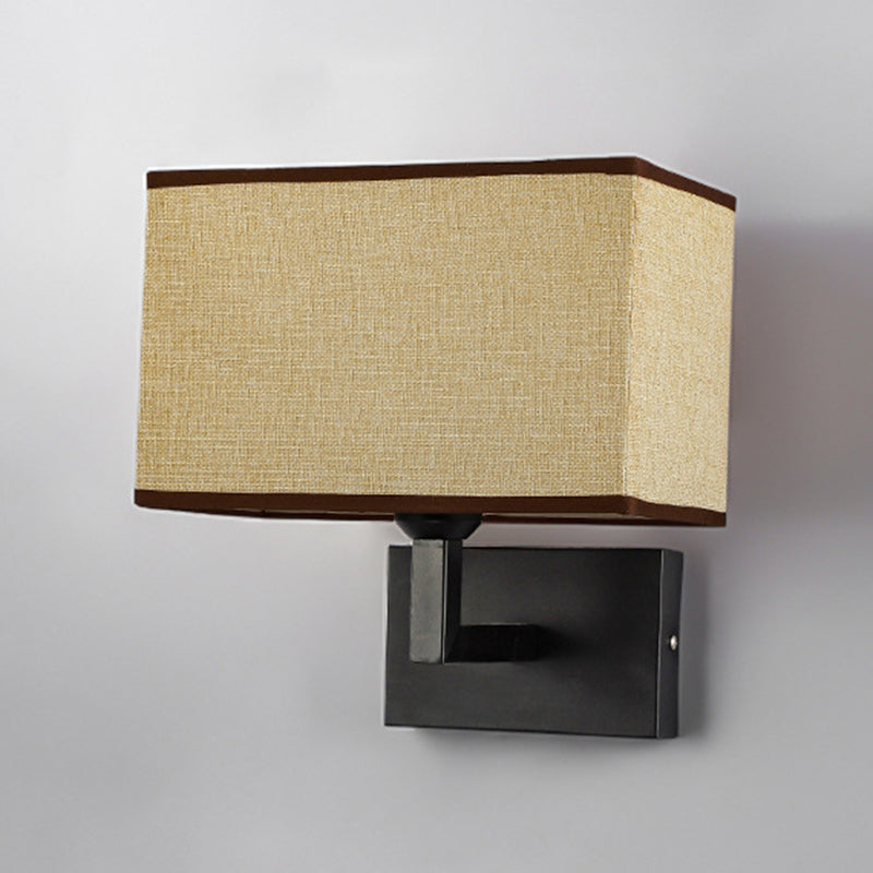 Modern Metal Wall Sconce Rectangle Shape Wall Light with Fabric Shade for Bedroom