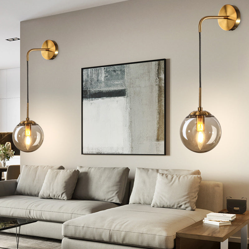 Modern Wall Sconce Ball Shape Metal Vanity Lamp with Glass Shade for Bathroom