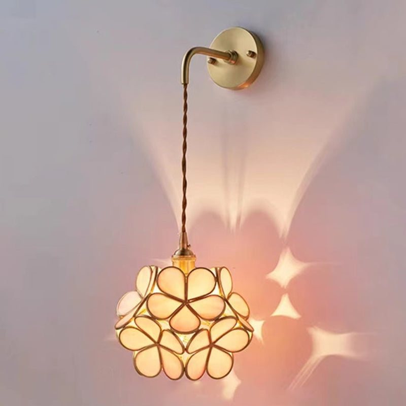 Modern Metal Wall Sconce Flower Shape Vanity Lamp with Glass Shade for Bathroom
