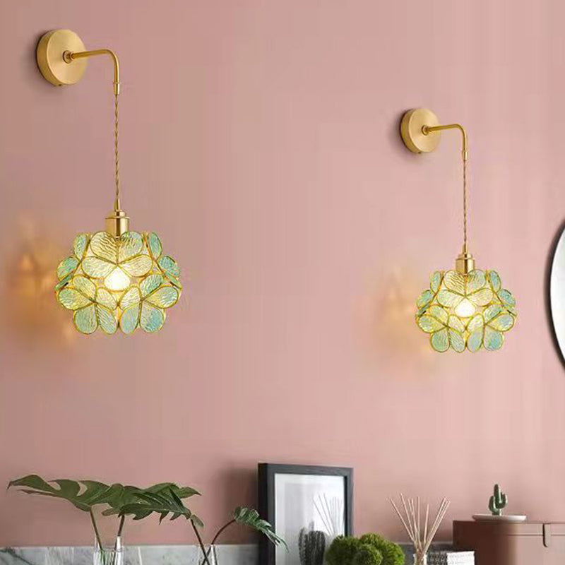 Modern Metal Wall Sconce Flower Shape Vanity Lamp with Glass Shade for Bathroom