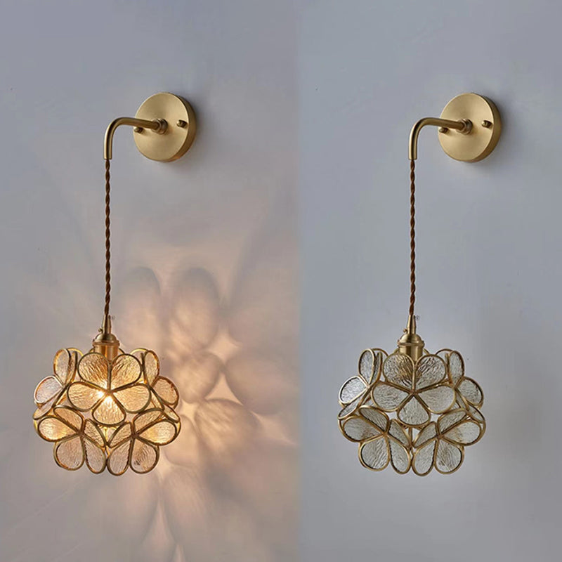 Modern Metal Wall Sconce Flower Shape Vanity Lamp with Glass Shade for Bathroom