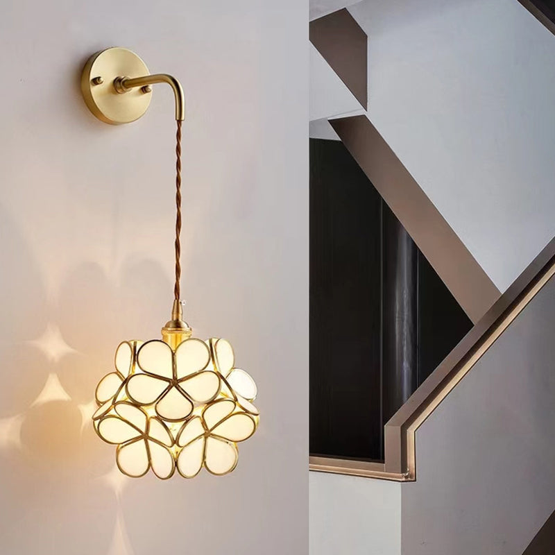 Modern Metal Wall Sconce Flower Shape Vanity Lamp with Glass Shade for Bathroom