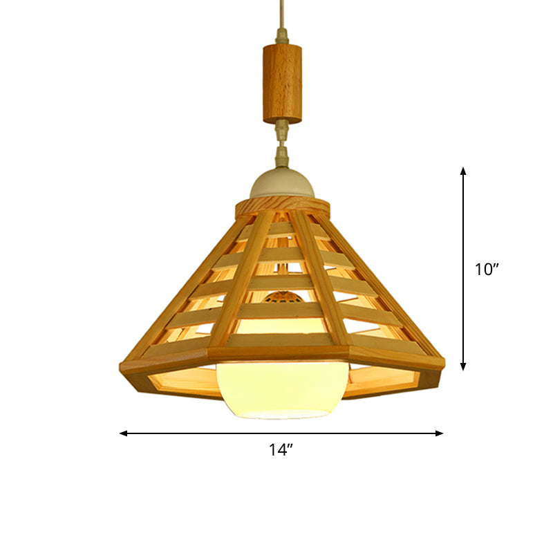 Cone Cage Down Lighting Moderniste Wood 1 Light Beige Pendant Pendant Lamp Ayémorrat pour la salle à manger