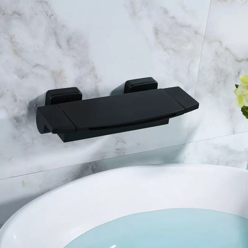 Waterfall Spout Tub Filler Handshower Lever Handle Wall-Mounted Shower Hose Tub Faucet